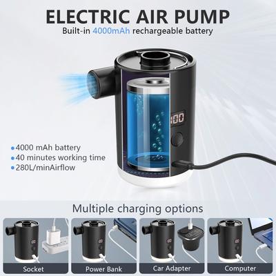 4000mAh Mini Air Pump Portable with LCD Lantern Rechargeable for Camping Air Mattress