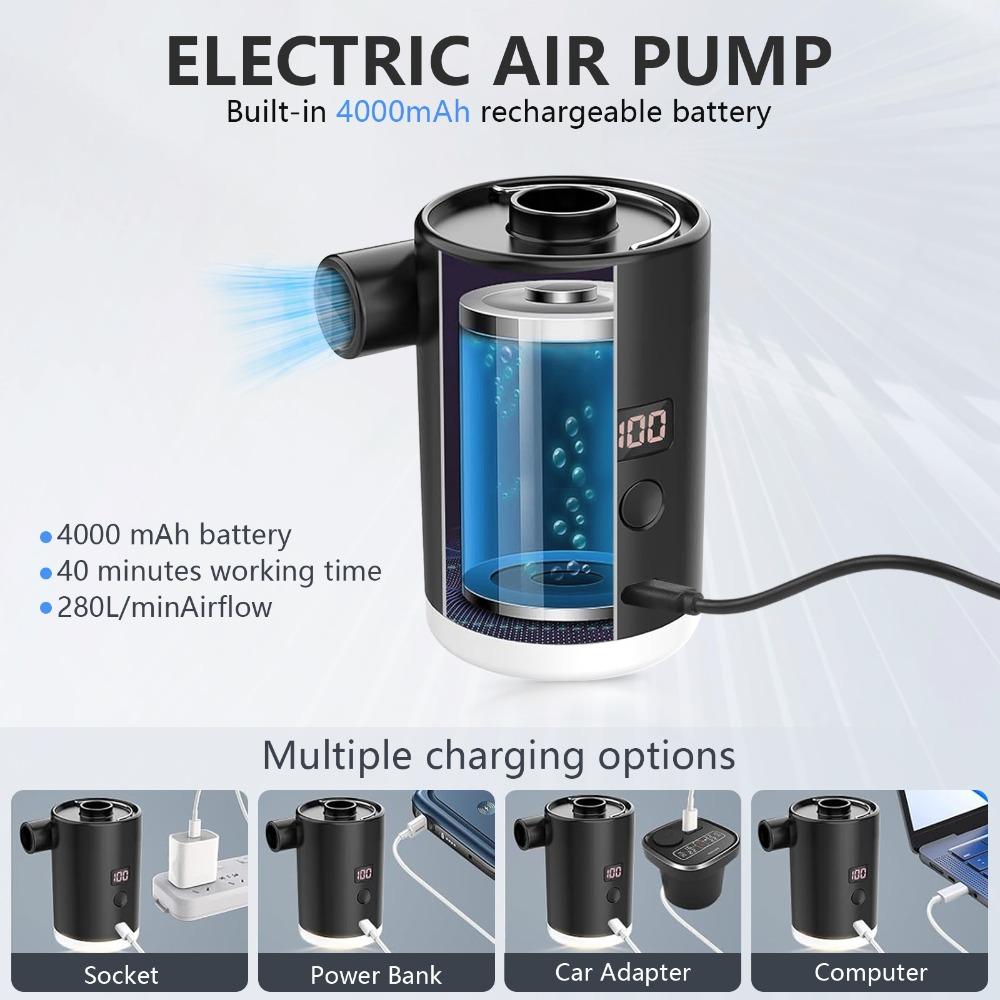 4000mAh Mini Air Pump Portable with LCD Lantern Rechargeable for Camping Air Mattress