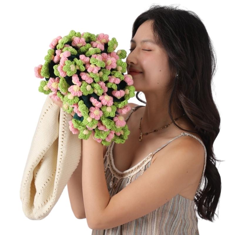 DIY Knitted Rose Flower Blanket Lovely Floral Throw Perfectly for Living Room Bedroom Decoration and Mother's Day Gift