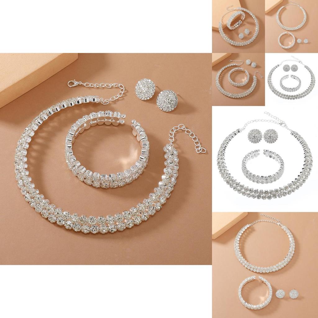 Geometric Bridal Jewelry Set With Water Diamond Necklace Earrings And Bracelet For Women