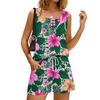 Women's 2 Piece Summer Casual Floral Print Square Neck Tank Top and Pants Set with Pockets