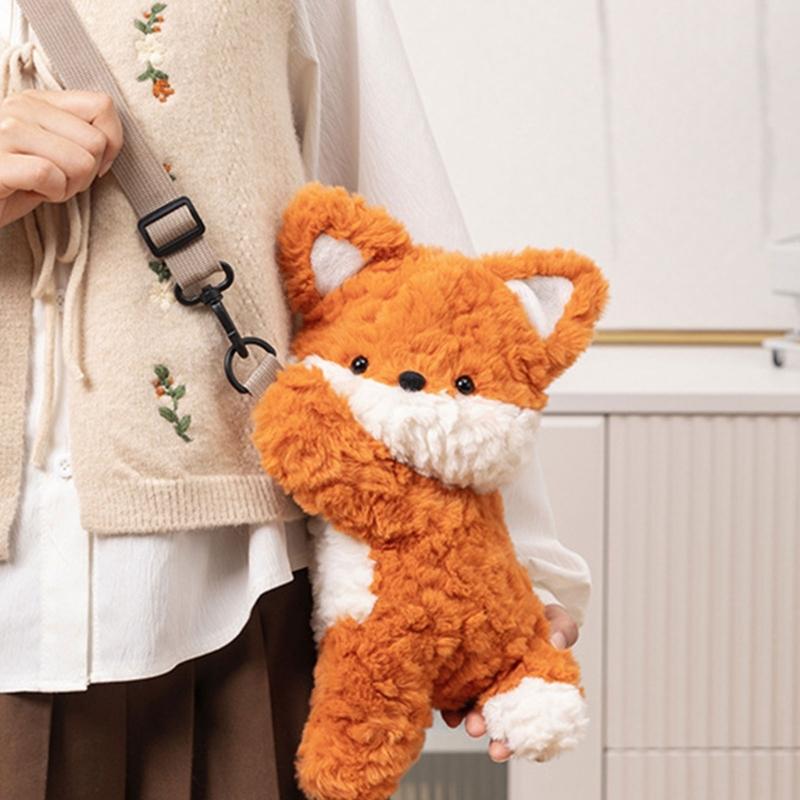 Plush Foxes Shoulder Bag Soft Crossbody Bag Girls Cartoon Backpack Lovely Animal School Bag Coin Purse for Winter