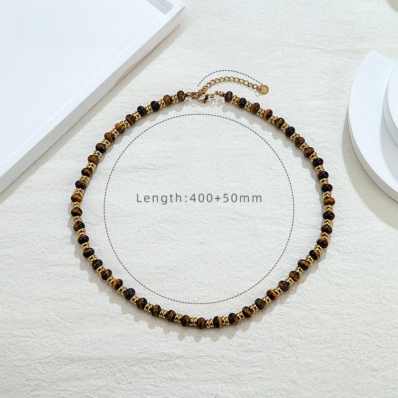 Caramel Maillard Tiger'S Eye Beaded Necklace Women'S Non-Fading Premium Sense Clavicle Chain Niche Vintage Premium