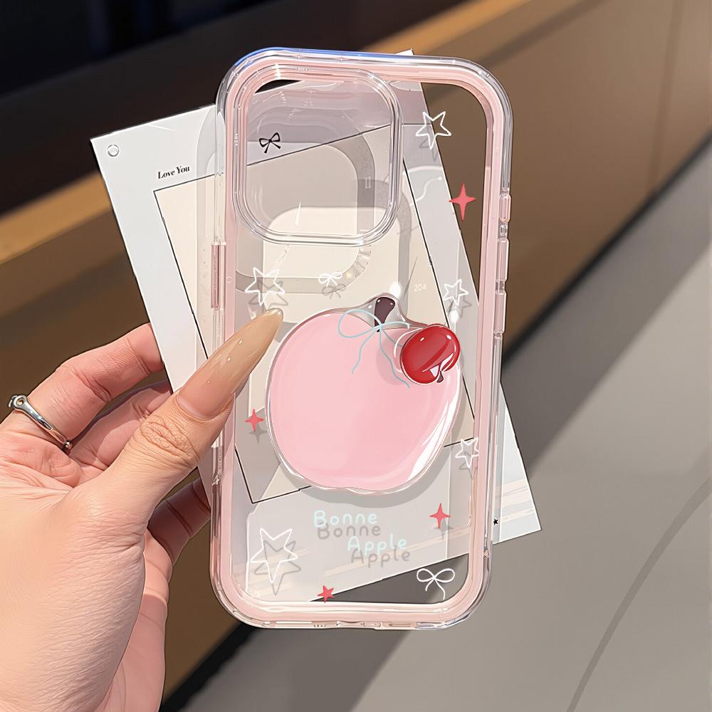 Küçük taze ins pudra Elma illüstrasyonlu iPhone17ProMax cep telefonu koruyucu kılıf 16/15 basit niş