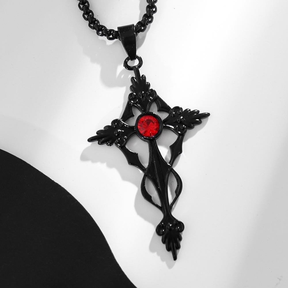 

Винтажный черный набор ожерелий с искусственным красным цирконом в виде креста, праздничный подарок, украшения чёрный