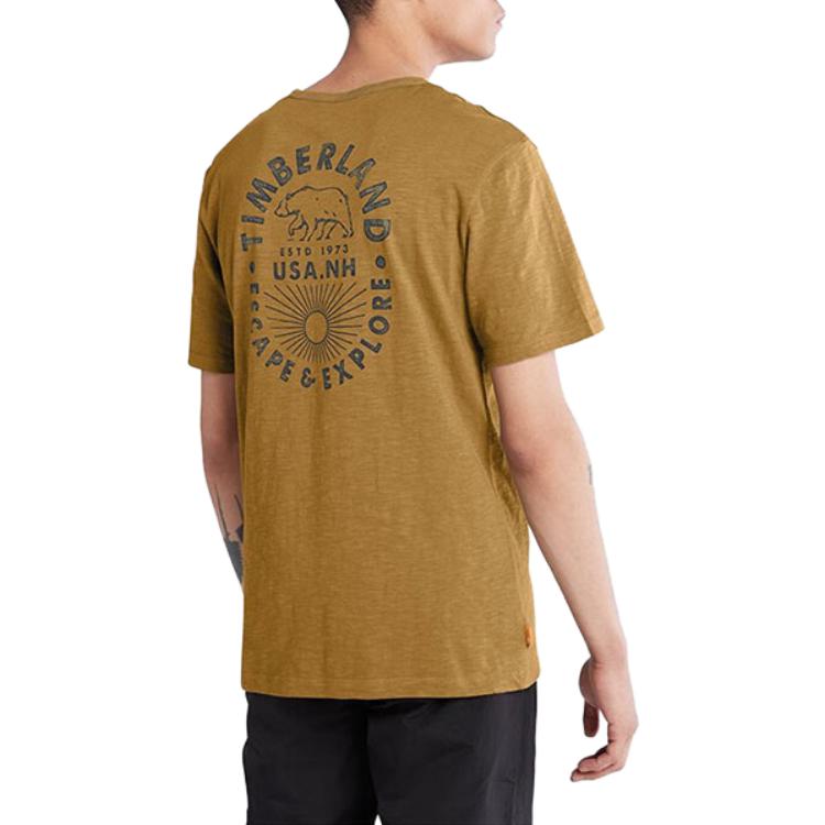 Timberland Back Letter Pattern Printed American Vintage Crew Neck Short Sleeve T-Shirt Men Tops Wheat A27DK-P47