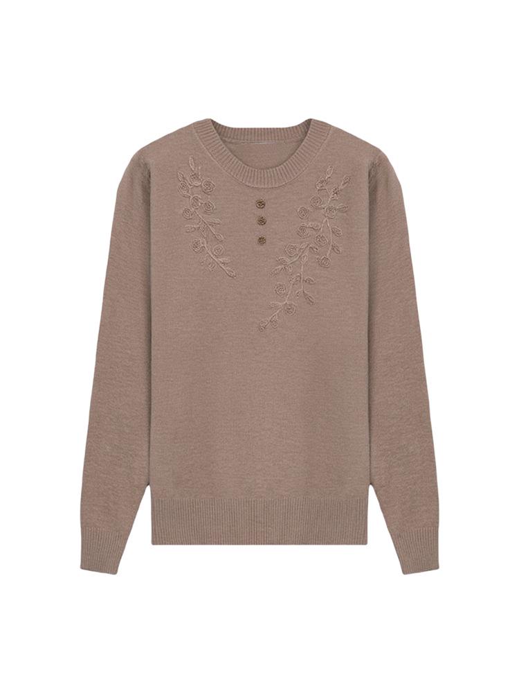 Women's Loose-Fit Knitted Sweater for Middle-Aged & Elderly: Free Size, Long-Sleeved T-Shirt, Spring/Autumn.