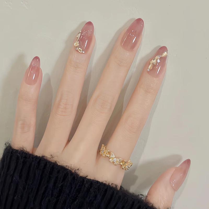 

Spring/Summer Ombre Rhinestone Press-On Nails - TikTok Trendy Wearable Nail Art Patch Set Handmade Nails XS Size - 10 Pieces/Bag