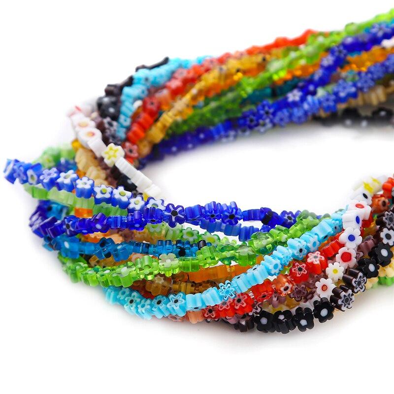 45Pcs Lampwork Beads Mixed Color Flower Pattern Glass Beads For Jewelry Making