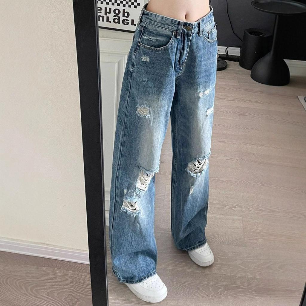 Fashionable Comfortable Pear-shaped Figure Jeans Female Autumn Big Size Loose Thin High Waist Wide Leg Trousers Jeans for Women Long Denim Pants