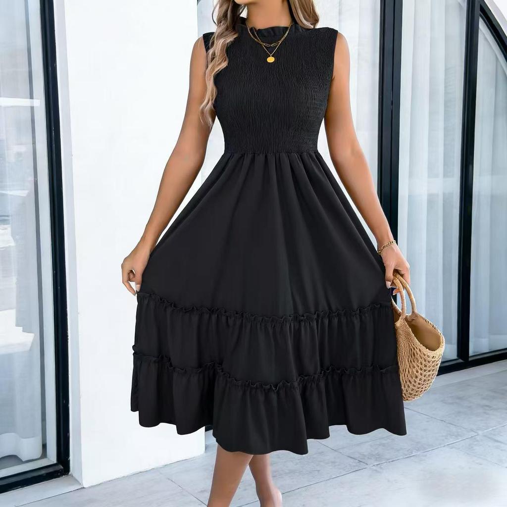 2026 Spring/Summer Sleeveless Smocked Waist Ruffle Hem Maxi Dress - Women's Casual European and American Style