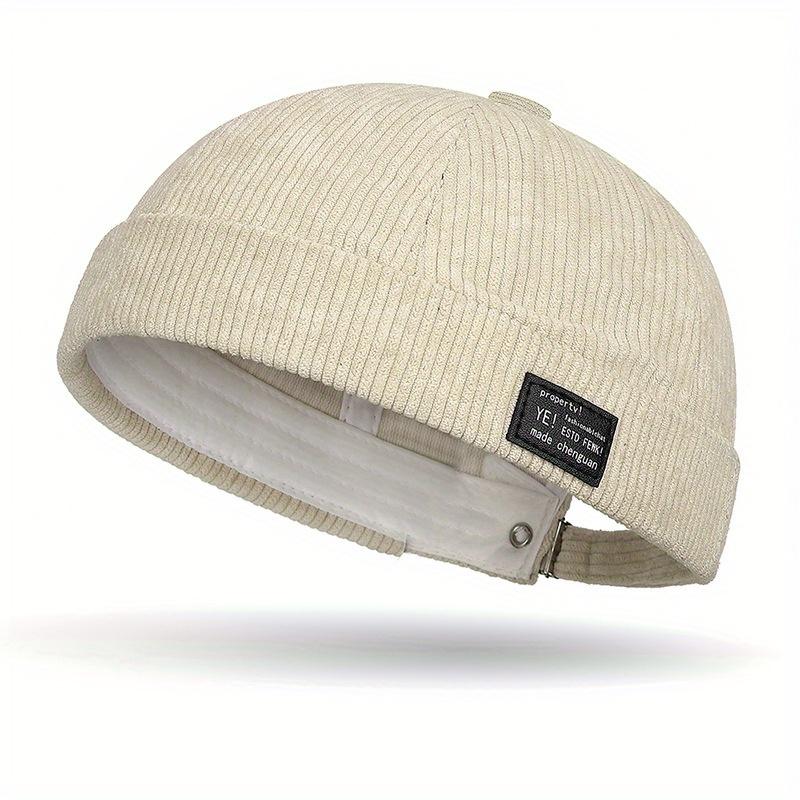 1pc Unisex Corduroy Beanie Cap - Solid Color, Lightweight, Snap Closure, Woven Polyester Fashion Hat for Spring/Autumn, Suitable for Thanksgiving