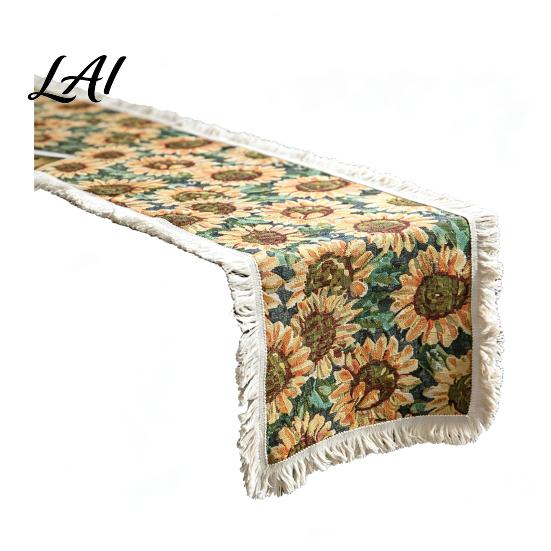 Farmhouse Style Table Cover Floral Jacquard Runner Boho Fringed Retro Vintage Runners for Dining Table Home Party Decor Autumn Decorations