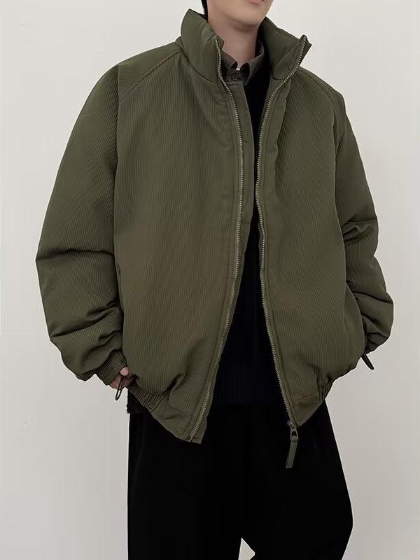 Men's Winter Maillard Stripe Cotton Jacket with Stand Collar - Japanese Neutral Style, Thick and Loose