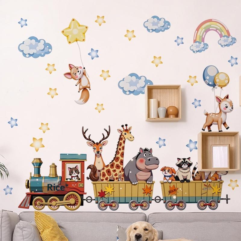 

Cartoon Animal Train Wall Sticker Removable Pvc Wall Decoration For Nursery Room Kids Bedroom Home Decor A