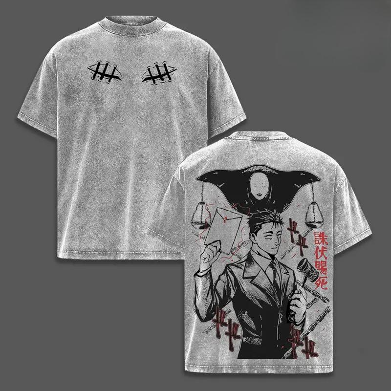 Hot Anime Jujutsu Kaisen Higuruma Hiromi Graphic Tee Men Clothing Washed Cotton Tshirt Casual T-shirt Harajuku Vintage T Shirt