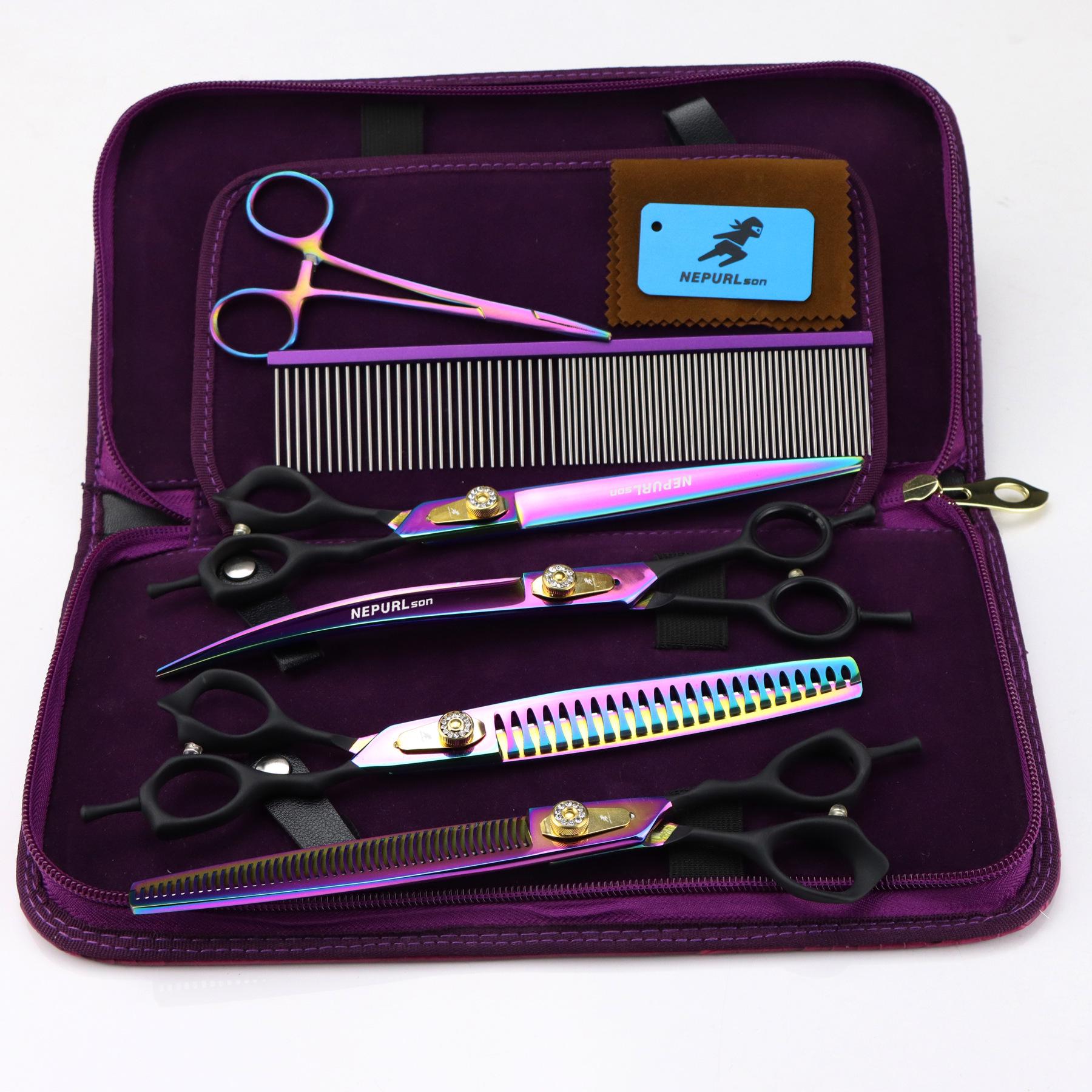 8 Turtle Black Handle Colorful 4-Piece Pet Grooming Scissors Set