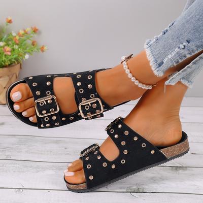 Sandali da Donna Estivi con Zeppa Rivettati e Fibbia Pantofole Fatte a Mano con Fondo Piatto Pantofole Casual da Esterno Zapatos De Mujer