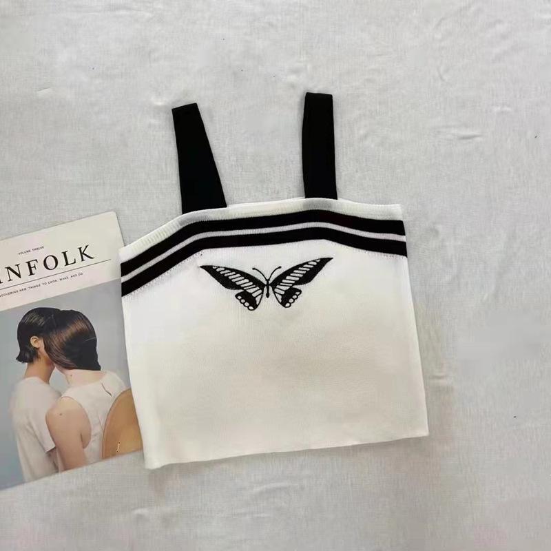 New Summer Style with Bow Icing Silk Knitted Suspender Vest for Women's Sexy One-shoulder Strap Top