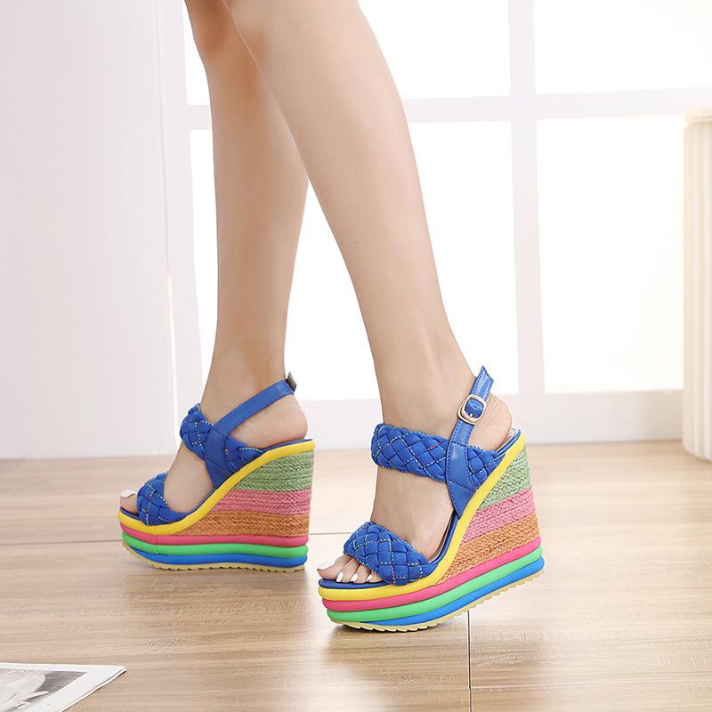 Fashion Plus Size 34-43 Shoes for Women Summer 2024 Rainbow Wedge Sandals Open Toe Sandalias Platform High Heel Casual Roman Women Shoes