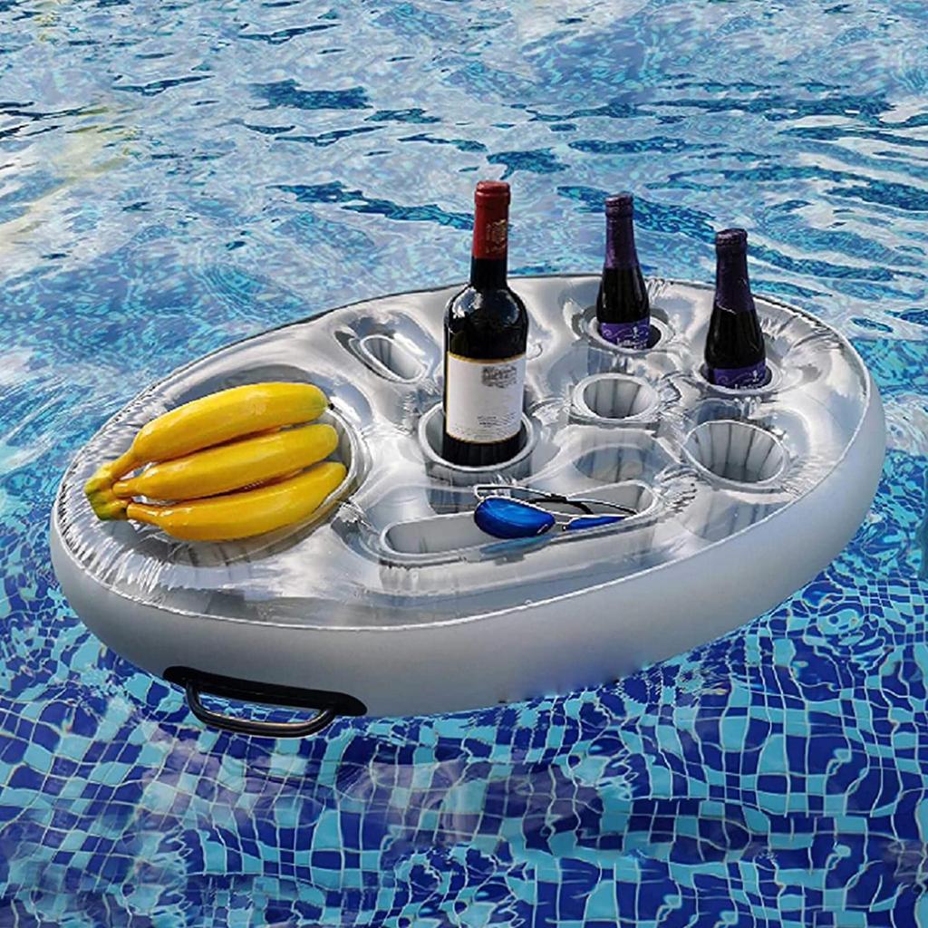 Inflatable PVC Water Ice Bar – Portable Self-Service Drink Holder with Multi-Slot Cup Tray for Pool Parties