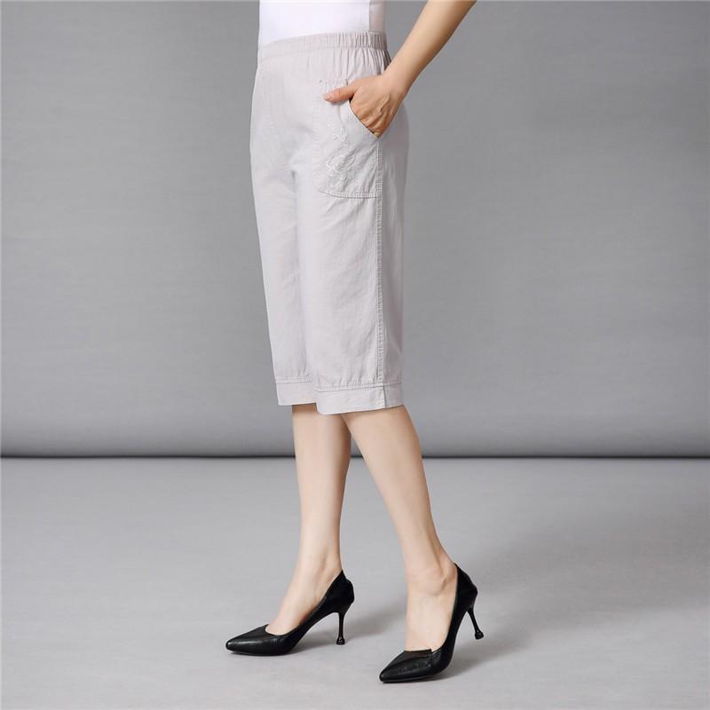 Women Cropped Pants Summer Middle-aged Lady Elastic Waist Loose Casual Pants Cotton Thin Female Sweatpants
