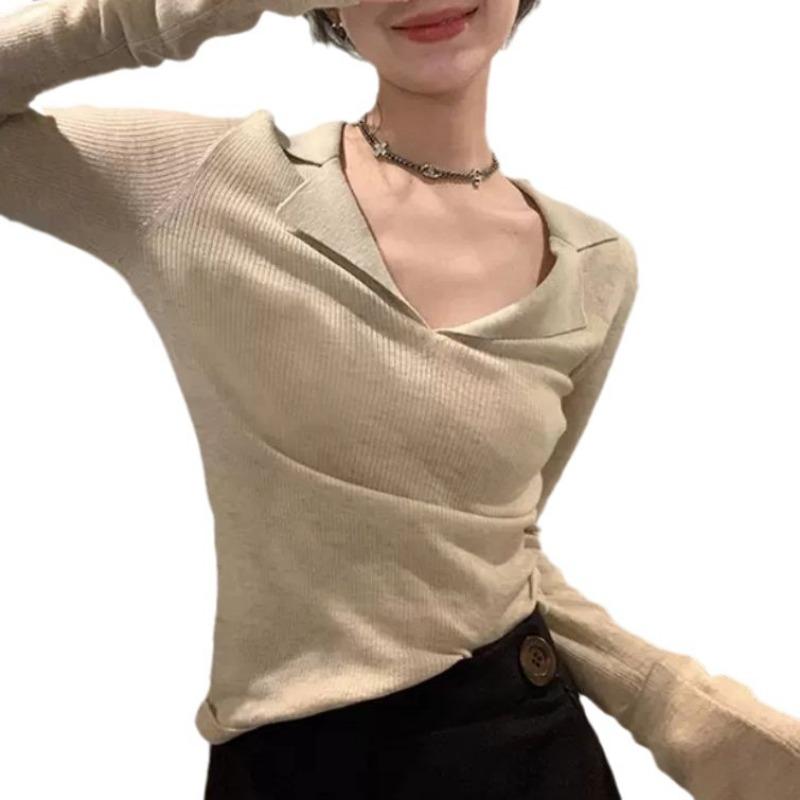 Soft waxy sweater slim and thin retro knitted sweater women's spring and autumn inner cover base new top long sleeves thin