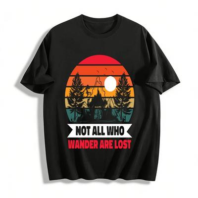 Wander Are Lost Sunset Forest Hiking Graphic Casual T-Shirt Pure Cotton T-shirt