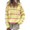 Damen gestreifter Pullover mit Reißverschluss Lässiges Strickoberteil