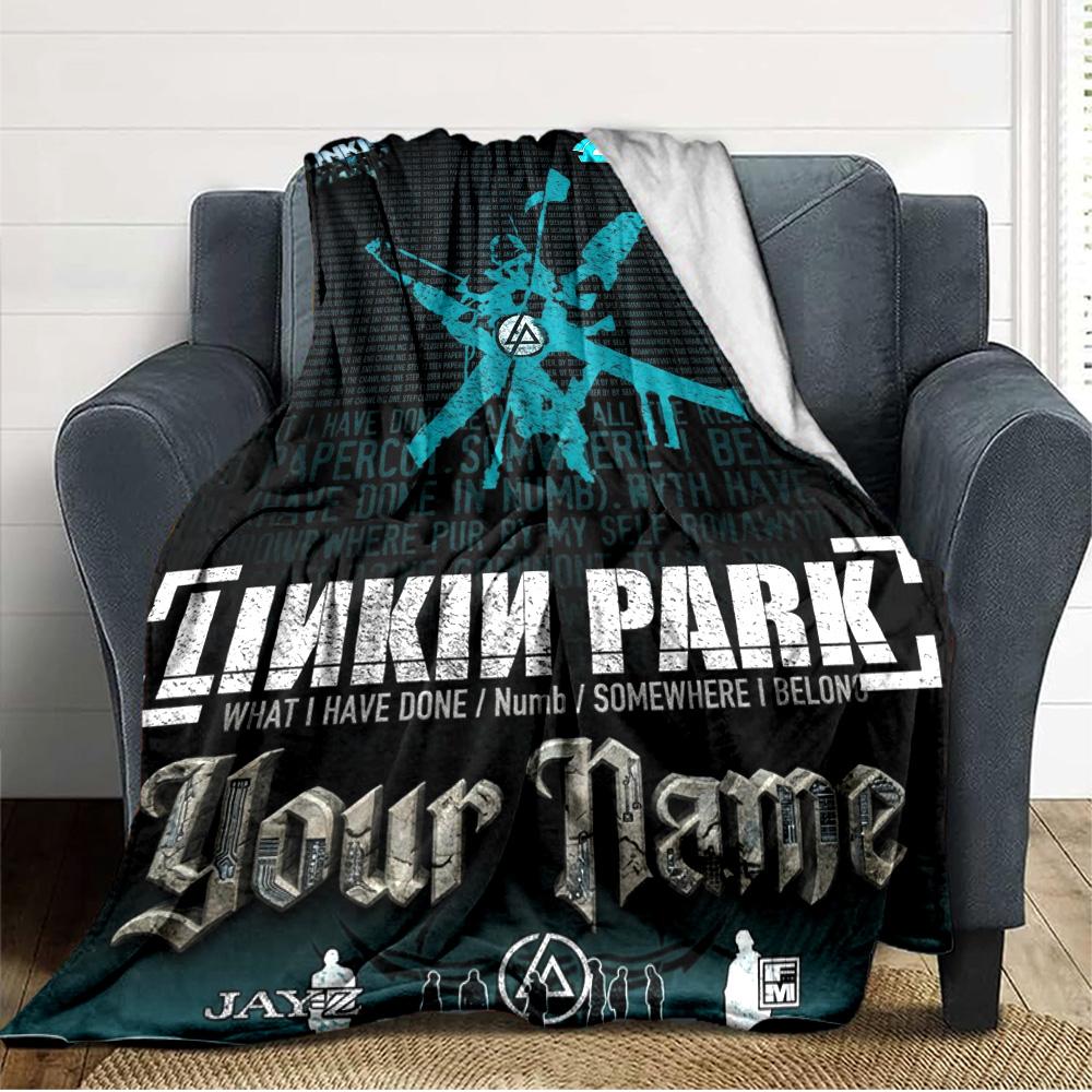 Name Custom Band Logo Linkin-Park Print Flannel Blanket High Quality Warm Comfortable Cover for All Seasons Perfect for Gifts Home Decor