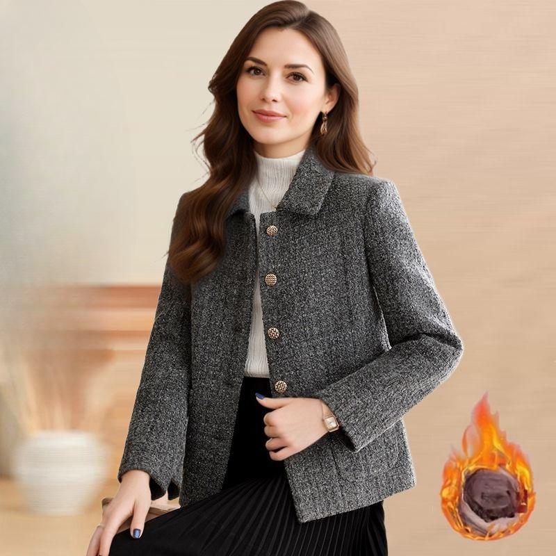 

Casual Elegant Short Women s Blazer Jacket Notched Collar Autumn Winter Cotton Added Fashion Retro Style Full Sleeve Coat 4XL темно-сірий колір