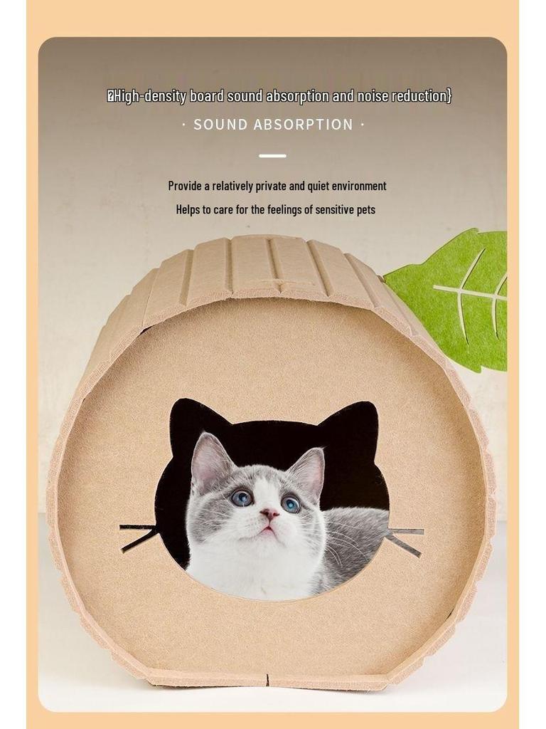 Wear-Resistant Foldable Stump Cat Bed & Claw Tunnel - Non-Stick Hair, Multifunctional Semi-Enclosed Hiding Spot