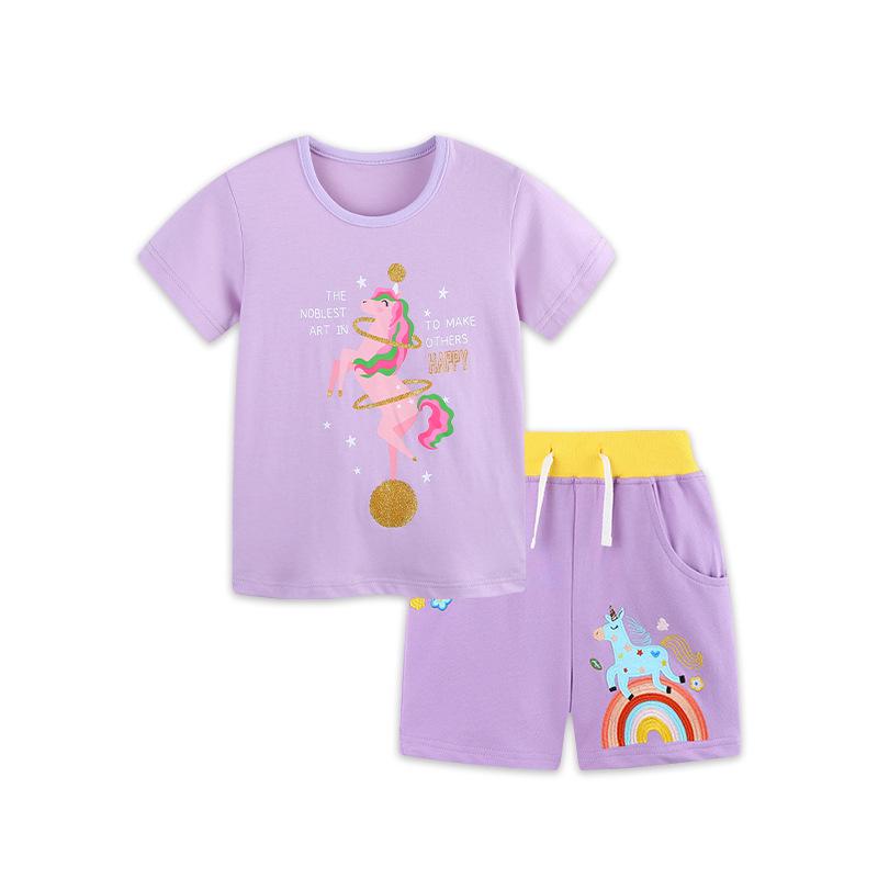 Summer Girls Unicorn Print Shorts & Sweatshirt Set - European & American Style 3 Years (100 cm)