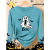 Halloween print fashion retro-style women's spring, summer, autumn, and winter retro sporty top with round neck and long sleeves T Shirt