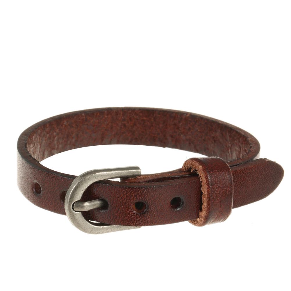 Simple Cowhide Leather Hand Strap: Stylish Thin Bracelet for Men & Women, Retro Design with Smooth Finish