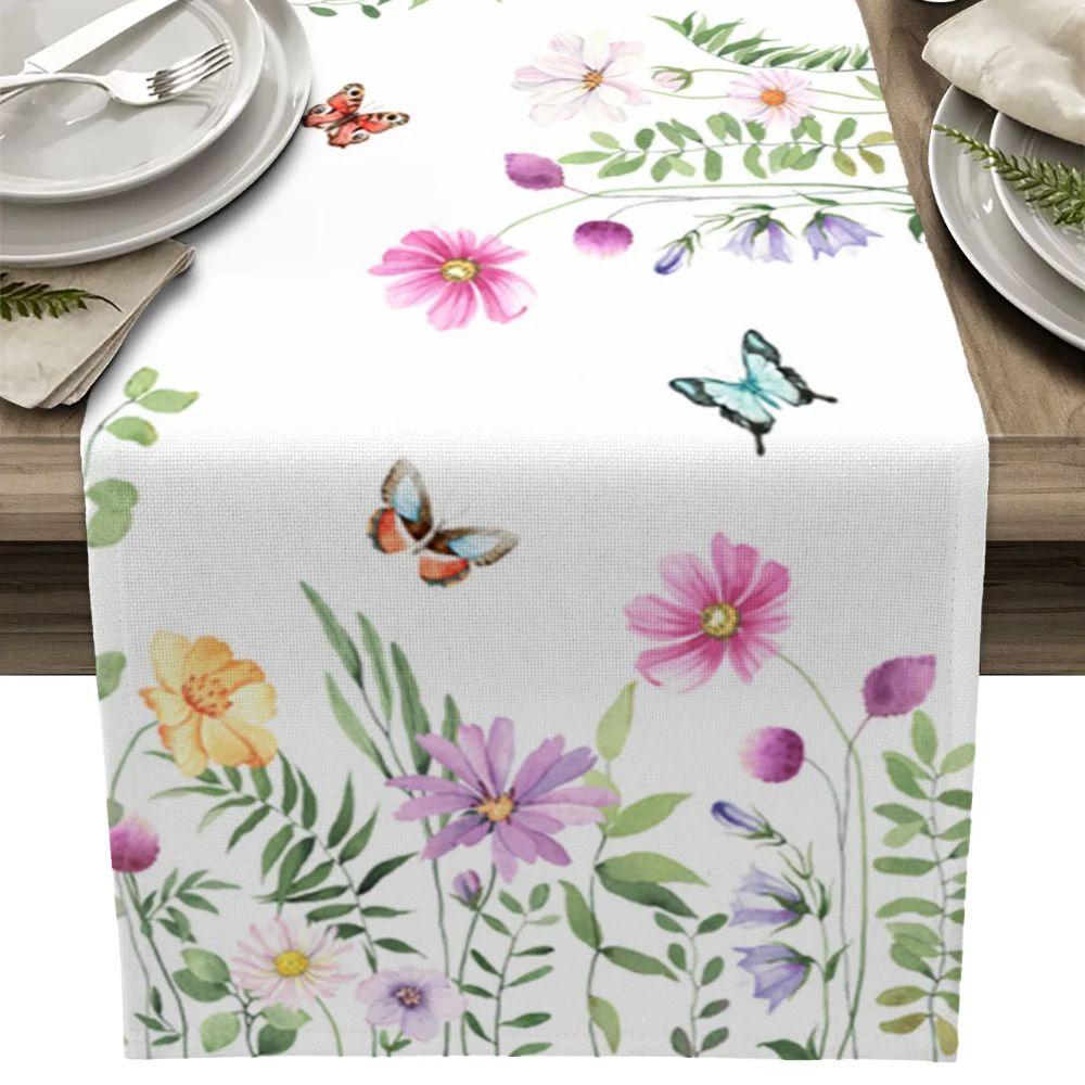 

Rectangular Flower Table Runner Linen Table Cover Table Flag Tablecloth Kitchen