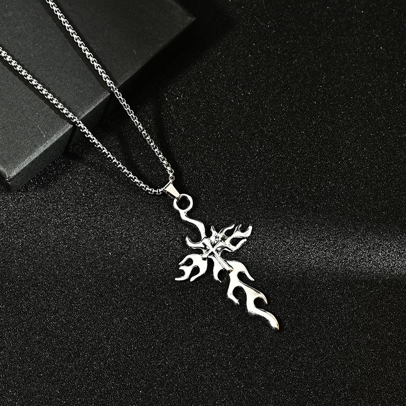 Fashionable Retro Flame Cross Pendant Necklace Neutral Hip-hop Punk Personalized Sweater Chain Daily Jewelry Gift