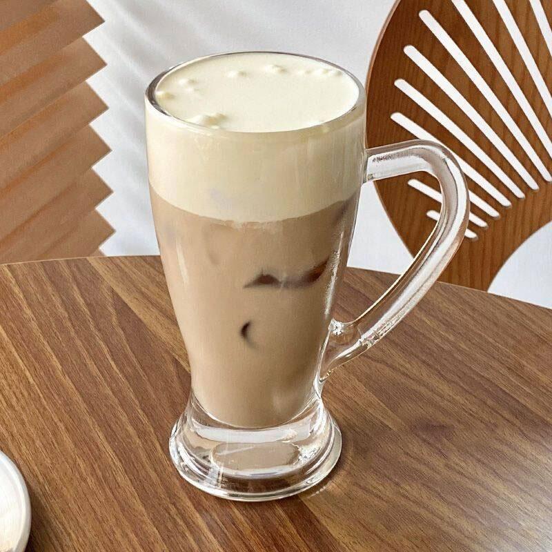 Kubki szklane o dużej pojemności 430 ml dla słynnych w Internecie filiżanek do napojów herbacianych, kubki do soku, kufle do piwa z uchwytami, szklany kubek do kawy