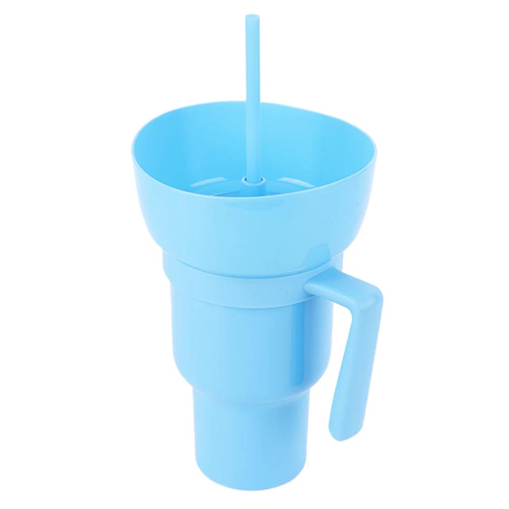 Stadium Tumbler Popcorn Drink Cola Cup 2 In 1 Snackies Cup Portable Splash Snack Bowl Chicken Storage Bowl with Handle Straw Cup