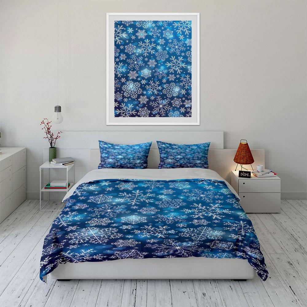 White snowflakes on blue. Bedding sets Duvet cover sets Duvet covers Pillowcases(1 * Duvet Cover 2 * Pillowcases without duvet insert)