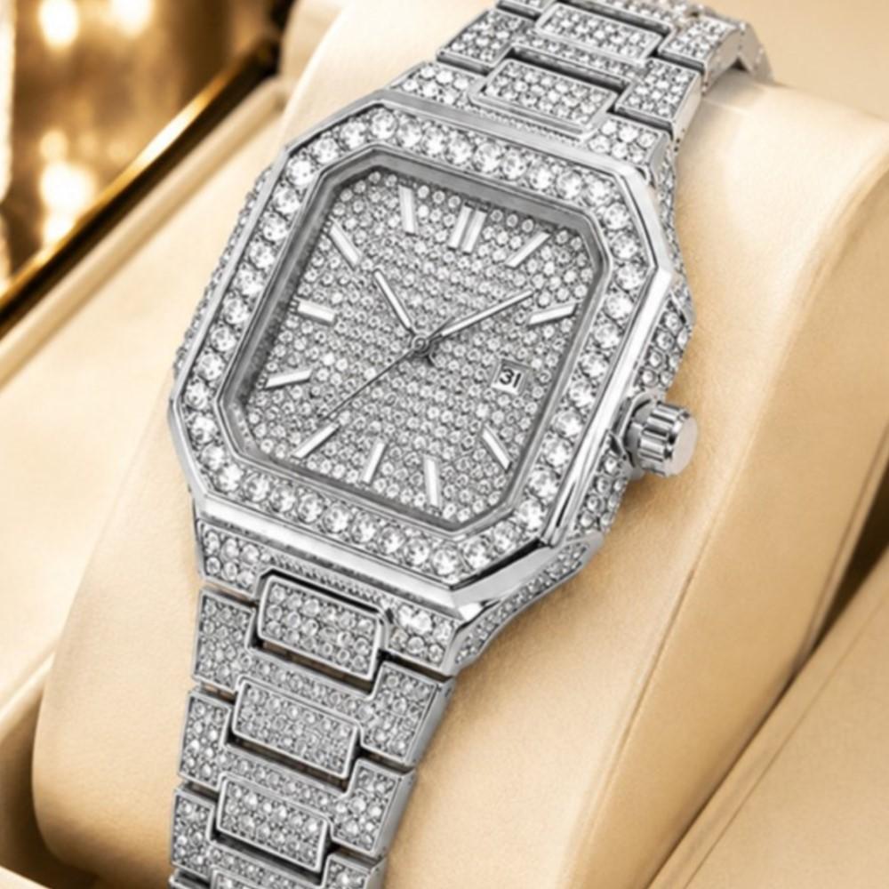 High Quality Luxury Square Ice Diamond Quartz Watch Men Fashion Inlay Sell Female Clock Timepiece Gold Hip Hop Clock Reloj