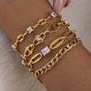 Classic Trendy 18K Gold Color Plated Inlay White Zircon Irregular Hollow Bracelet Waterproof Stainless Steel Jewelry Gift