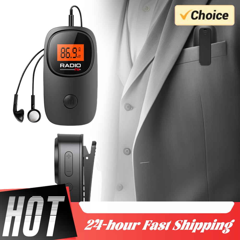 Mini Portable FM Radio Digital Tuning Pocket Clip Radio with Earphone Battery Operated Radio for Home Outdoor Walking Jogging