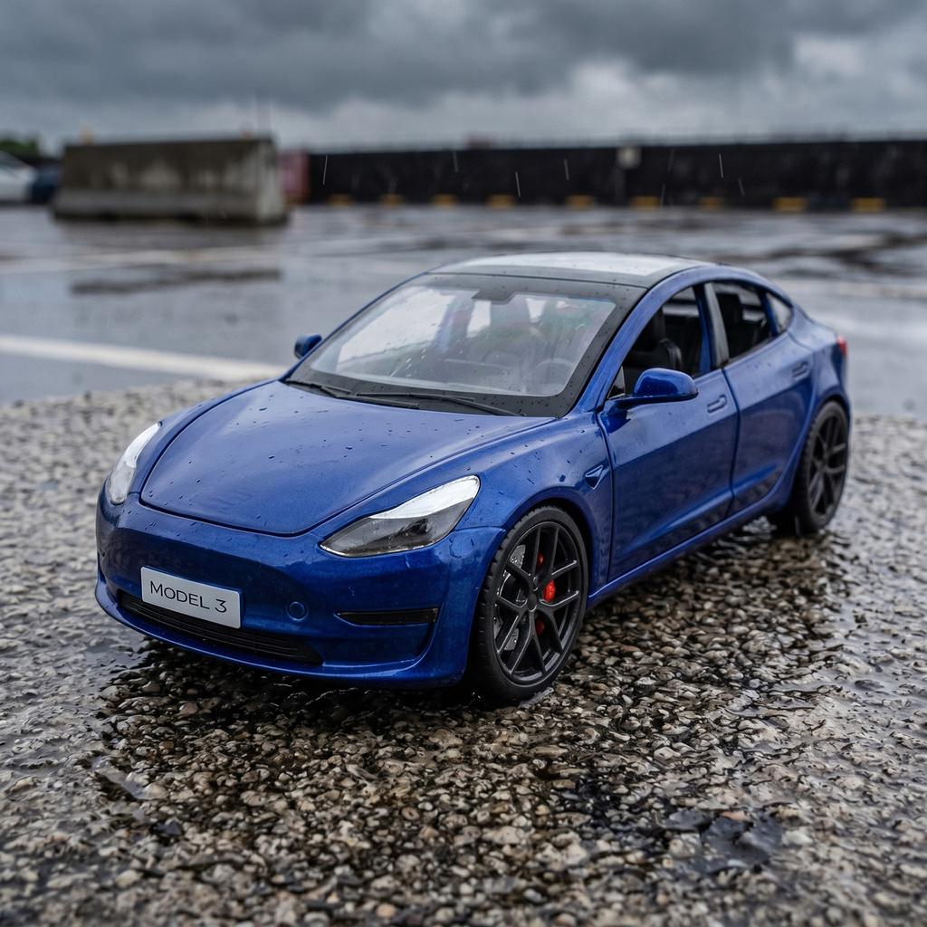 1:24 Model 3 Premium Electric Sedan Alloy Model Metal Diecast Car Sound & Light Computer Desktop Ornaments Holiday Present Gift