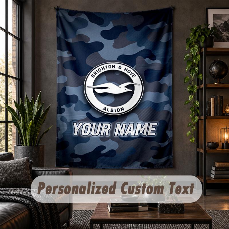 Wall Tapestry Brighton & Hove Albion Football Print Custom Name Text Wall Hanging Home Decor