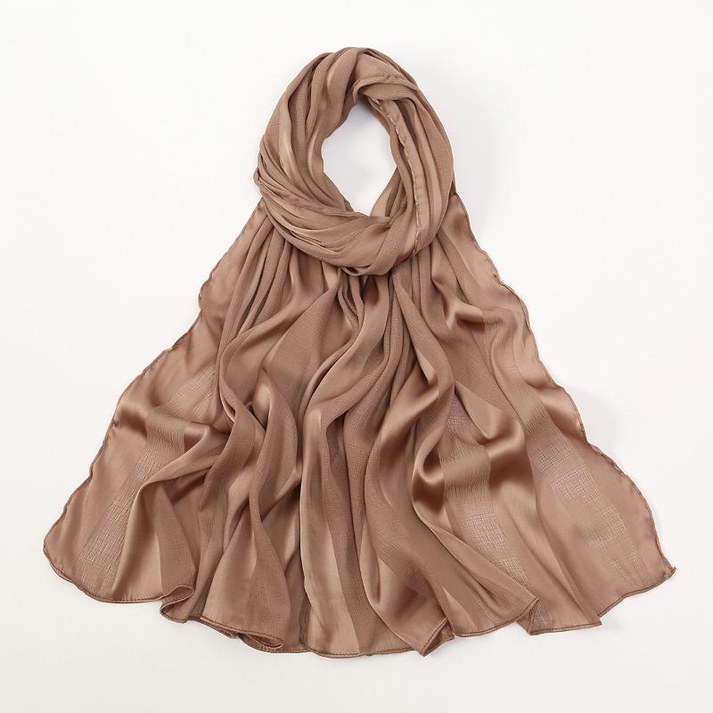 Spring and summer light and breathable satin simulation silk long towel high-end striped shawl plain color simple and versatile bag headscarf women