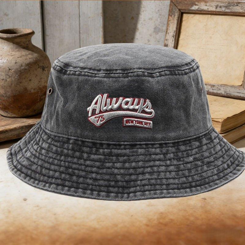 

Unisex Casual Always 73 Embroidered Washed Bucket Hat, Adjustable Breathable Sun Protection Fisherman Cap For Outdoor Travel