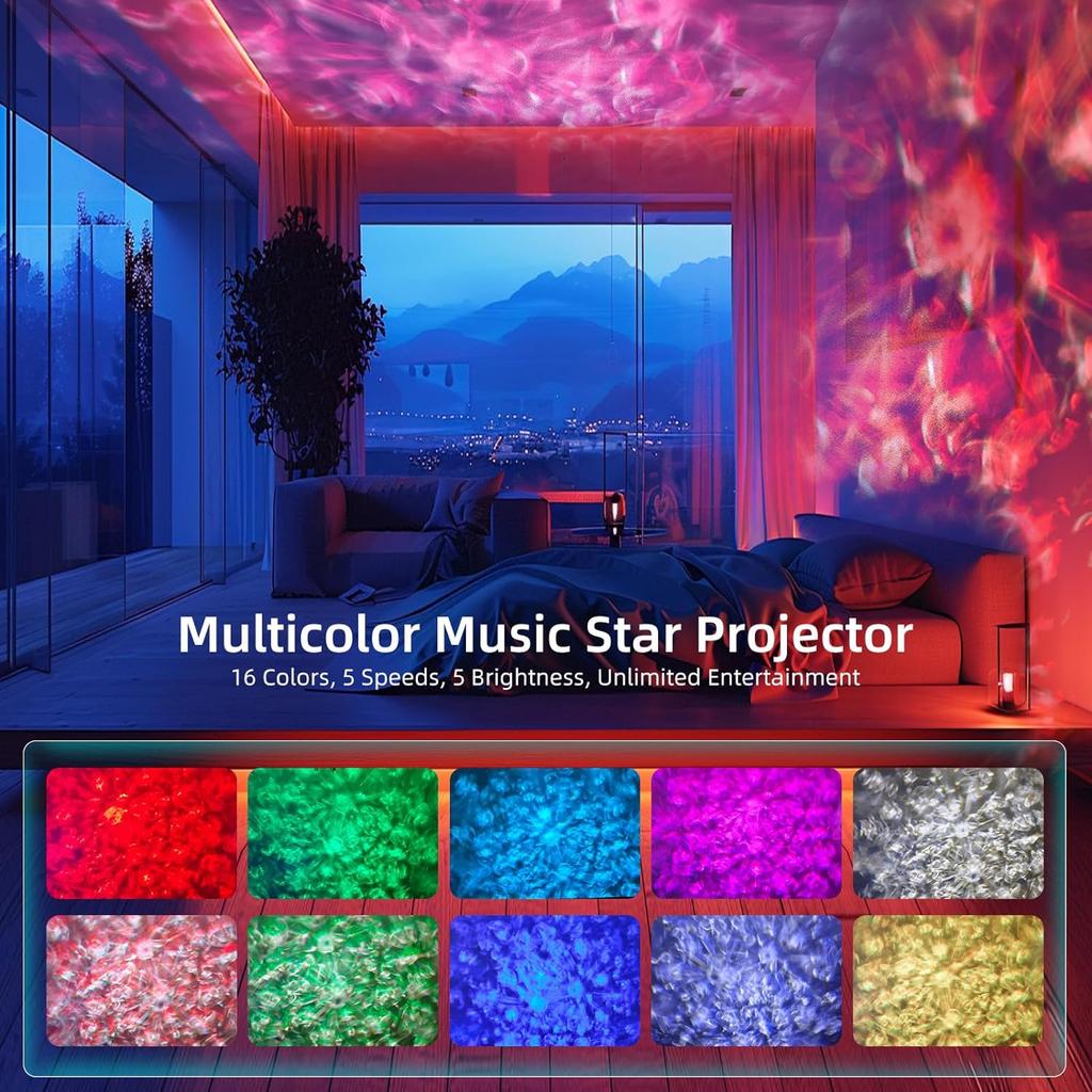 New Music Star Projector with Remote Control and Timer for Bedroom, Sound Activated Night Light with Speaker Functionality.