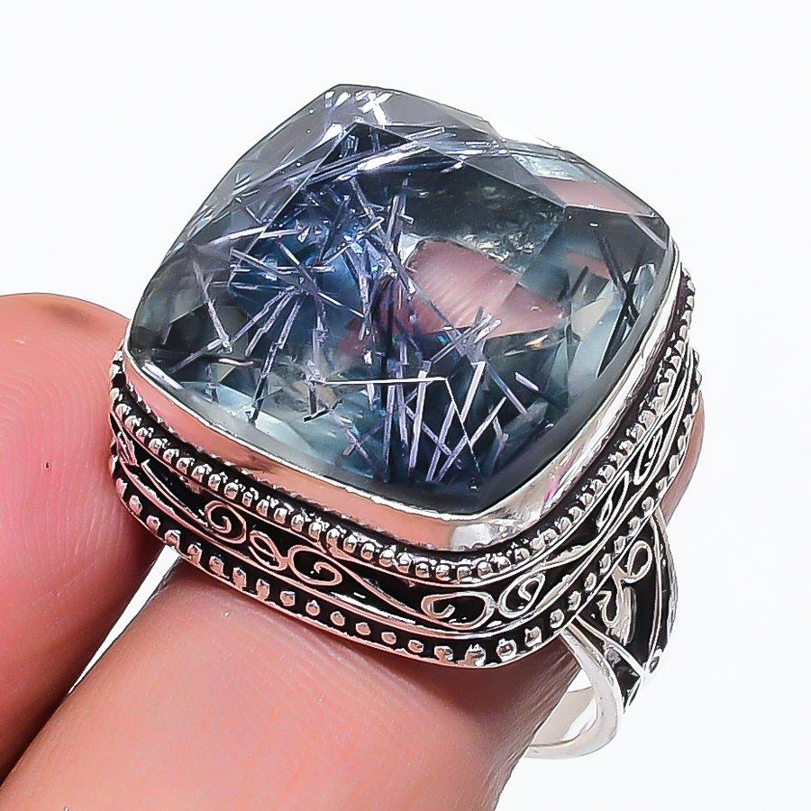 

Black Rutile Gemstone 925 Sterling Silver Jewelry Ring Size 8.5