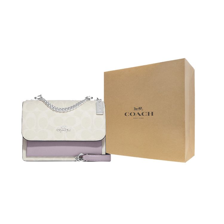 Coach Klare 18 Classic Monogram Flap Letter Logo Canvas And Leather Mini Shoulder Bag Women shoulder bag White Lavender C9946-SVVVJ